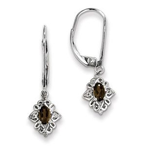 Genuine Smokey Quartz Diamond Earrings